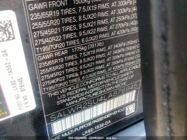 SALWR2SU4LA876945 Land Rover Range Rover Sport Hse