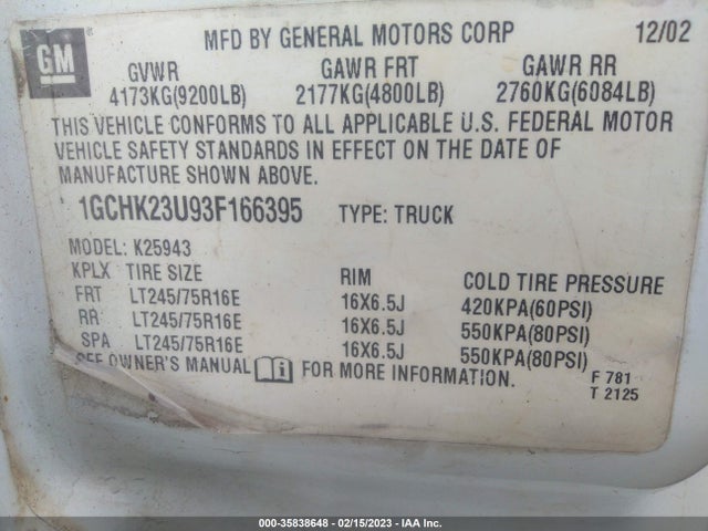 Chevrolet SILVERADO 2500HD 2003 1GCHK23U93F166395 Image 10