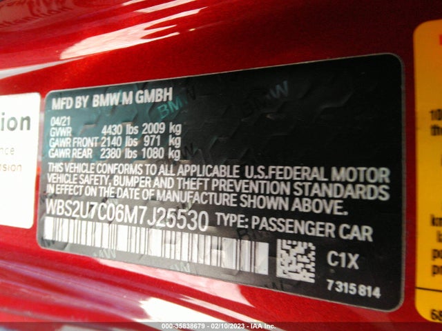 2021 BMW M2, VIN: WBS2U7C06M7J25530