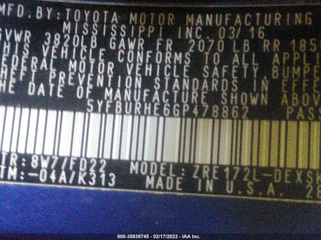Toyota Corolla L/le/s/s Plus/le Plus 2016 5YFBURHE6GP478862 Image 9