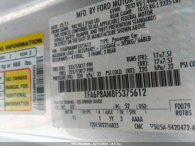 2015 Ford Fastback, VIN: 1FA6P8AM8F5375612