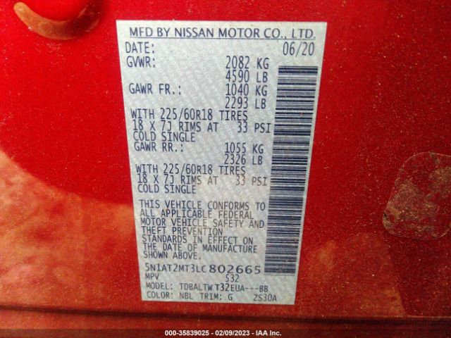 5N1AT2MT3LC802665 Nissan ROGUE SV