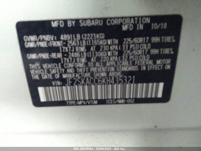 2019 Subaru Forester, VIN: JF2SKACC6KH435321