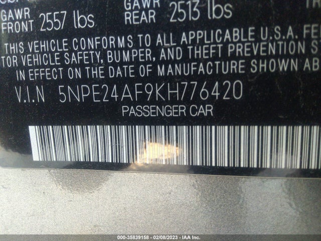 Hyundai SONATA SE 2019 5NPE24AF9KH776420 Image 9