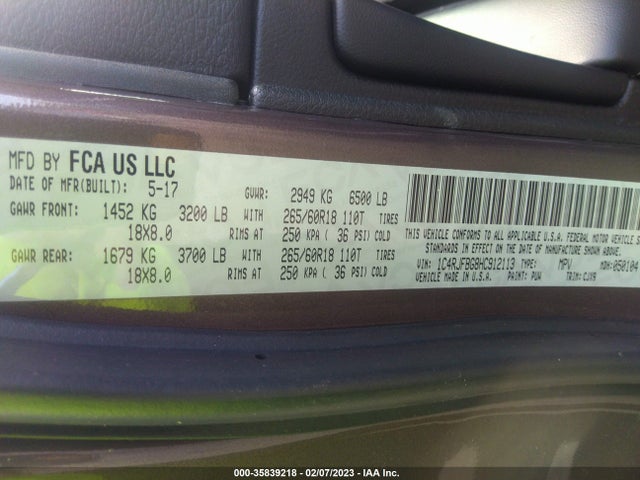 1C4RJFBG8HC912113 Jeep Grand Cherokee Limited