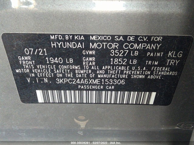 2021 Hyundai Accent, VIN: 3KPC24A6XME153306