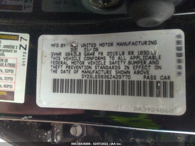 2006 PONTIAC VIBE VIN: 5Y2SL65836Z429770