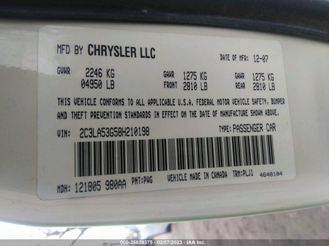 Chrysler 300 Touring 2008 2C3LA53G58H210198 Image 10