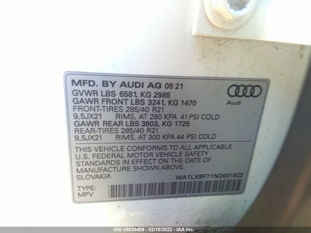 2022 Audi Q7, VIN: WA1LXBF71ND001922