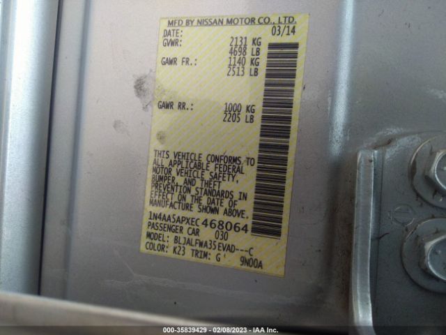 1N4AA5APXEC468064 Nissan Maxima 3.5 Sv
