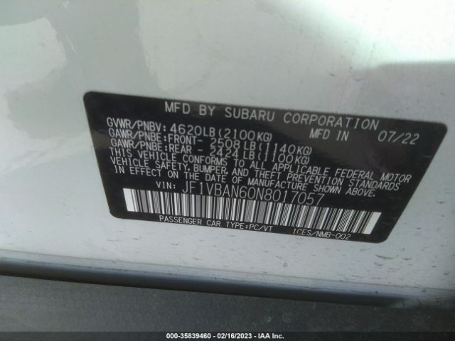 JF1VBAN60N8017057 Subaru Wrx Limited