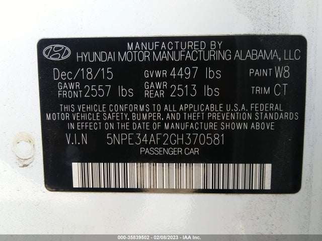 2016 Hyundai Sonata, VIN: 5NPE34AF2GH370581