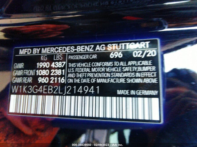 2020 Mercedes-Benz A-Class, VIN: W1K3G4EB2LJ214941