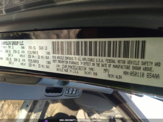 2012 JEEP LIBERTY SPORT LATITUDE VIN: 1C4PJMAK3CW182734