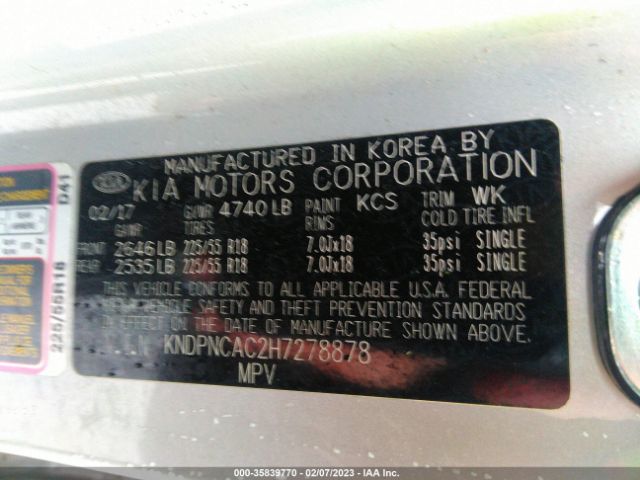 KNDPNCAC2H7278878 KIA Sportage Ex