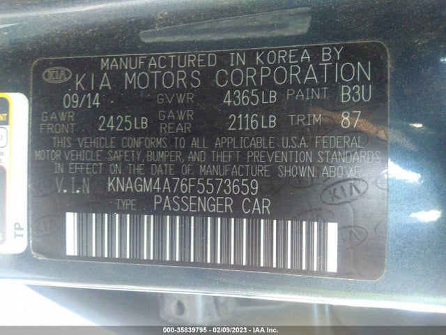 2015 Kia Optima, VIN: KNAGM4A76F5573659