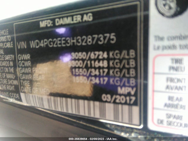 2017 Mercedes-Benz Metris, VIN: WD4PG2EE3H3287375