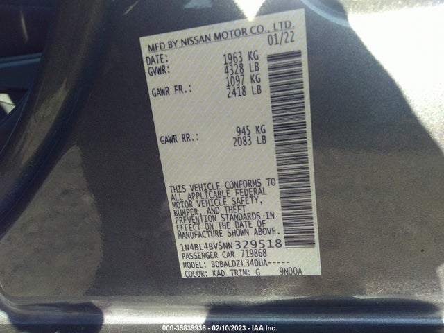 Nissan Altima 2.5 S 2022 1N4BL4BV5NN329518 Image 9