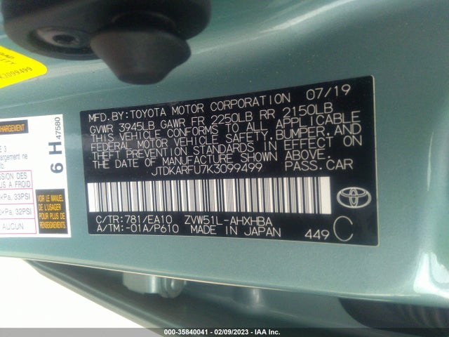 Toyota PRIUS XLE 2019 JTDKARFU7K3099499 Image 10