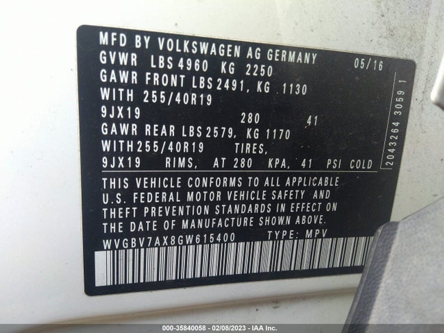 WVGBV7AX8GW615400 Volkswagen Tiguan