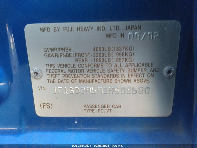 Subaru IMPREZA SEDAN WRX 2003 JF1GD29693H508680 Image 10
