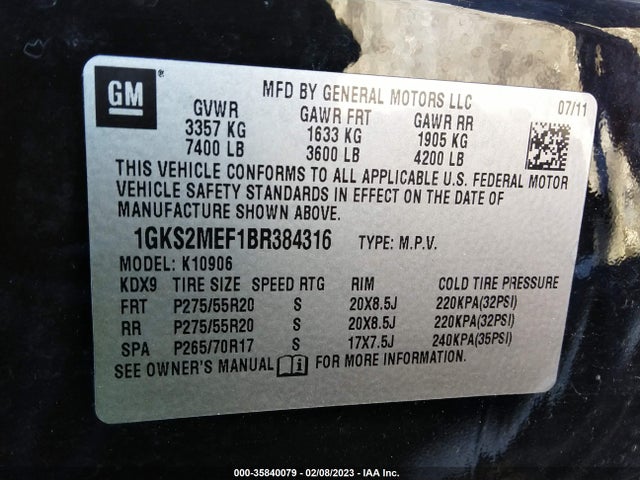 2011 GMC YUKON XL DENALI VIN: 1GKS2MEF1BR384316