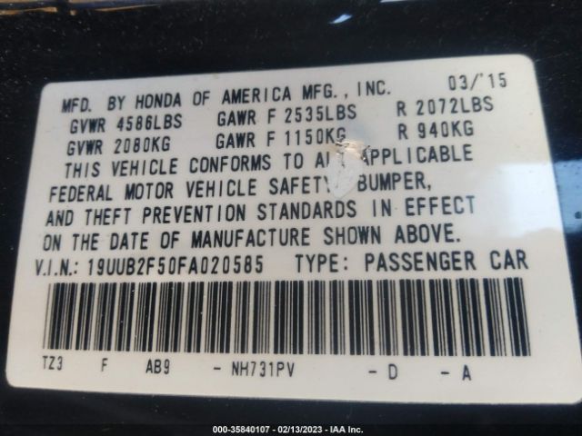 19UUB2F50FA020585 Acura Tlx V6 Tech