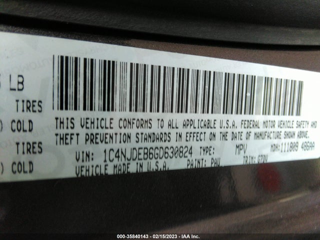 2016 Jeep Compass, VIN: 1C4NJDEB6GD630824