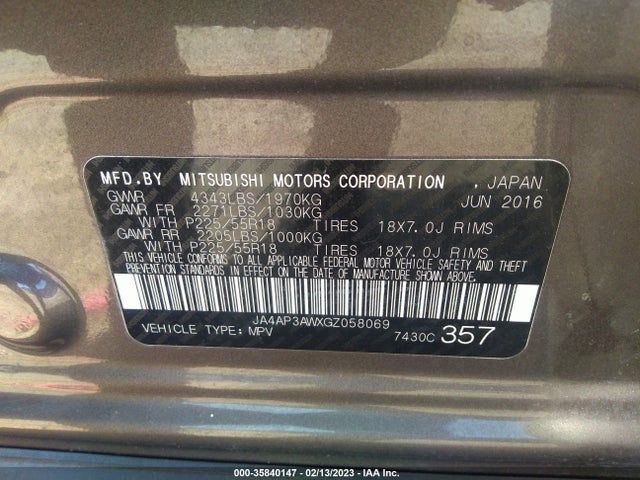 JA4AP3AWXGZ058069 Mitsubishi Outlander Sport 2.4