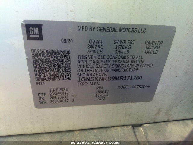 Chevrolet Tahoe Lt 2021 1GNSKNKD9MR171760 Image 9