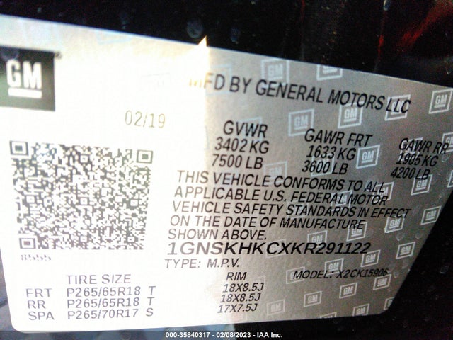 2019 Chevrolet Suburban, VIN: 1GNSKHKCXKR291122