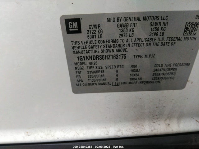 1GYKNDRS6HZ163176 Cadillac Xt5 Luxury Awd