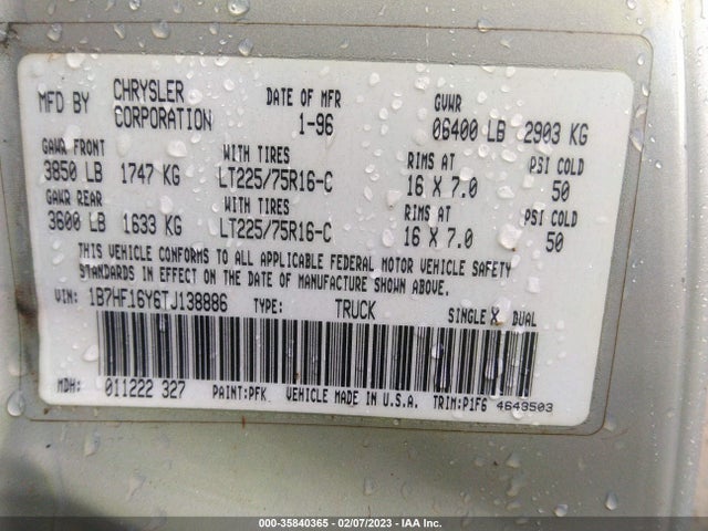 Dodge RAM 1500 1996 1B7HF16Y6TJ138886 Image 11