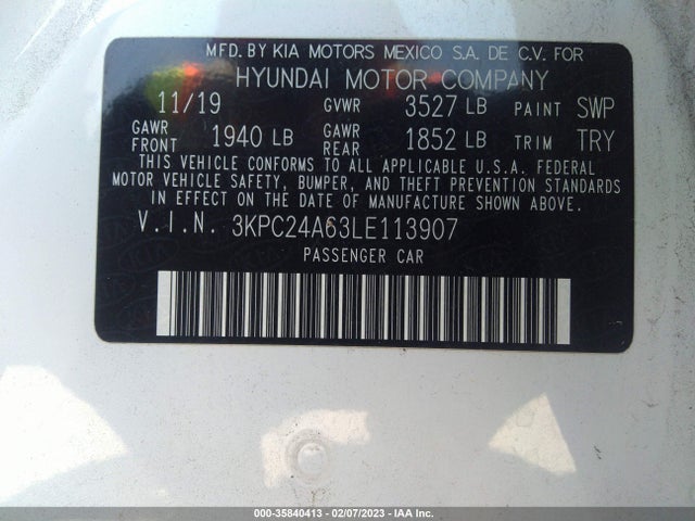 2020 Hyundai Accent, VIN: 3KPC24A63LE113907