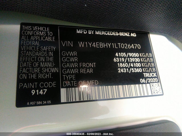 2020 Mercedes-Benz Sprinter, VIN: W1Y4EBHY1LT026470
