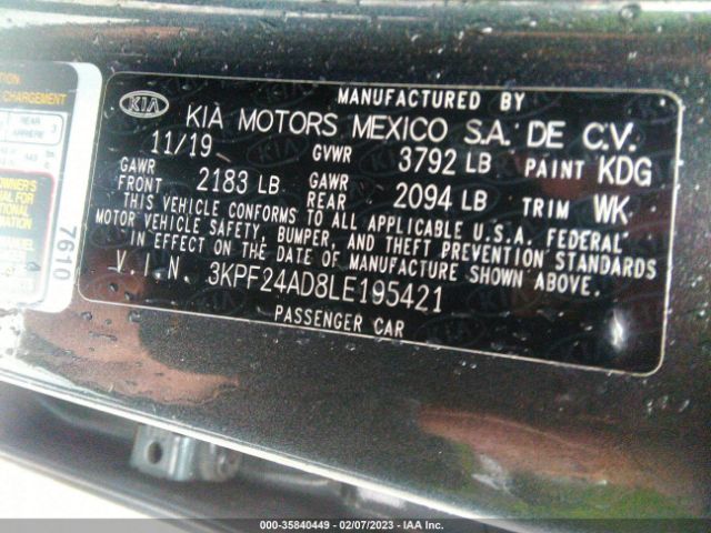3KPF24AD8LE195421 KIA Forte Lxs