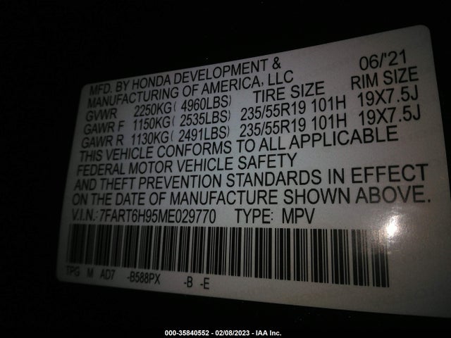 2021 Honda CR-V, VIN: 7FART6H95ME029770
