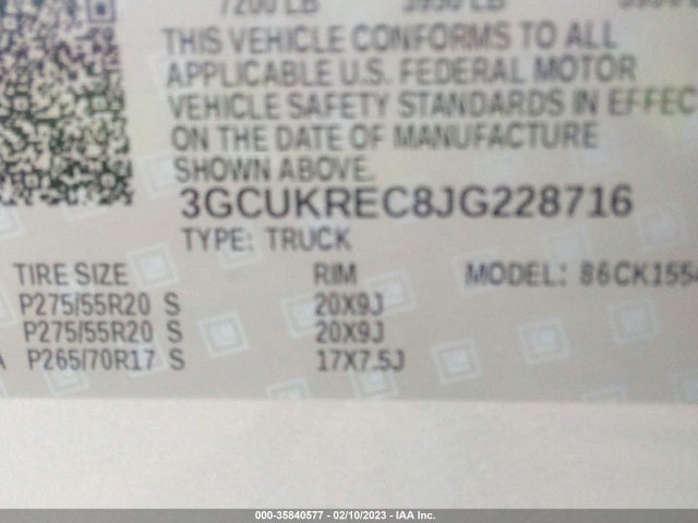 2018 CHEVROLET SILVERADO 1500 LT VIN: 3GCUKREC8JG228716