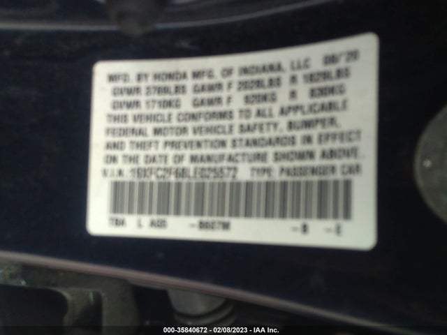Honda Civic Sedan Lx 2020 19XFC2F68LE025572 Image 9