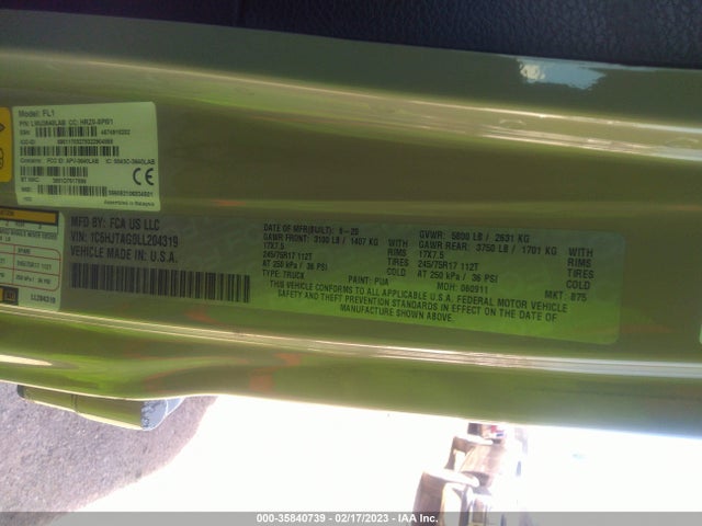 Jeep Gladiator Sport 2020 1C6HJTAG0LL204319 Image 10