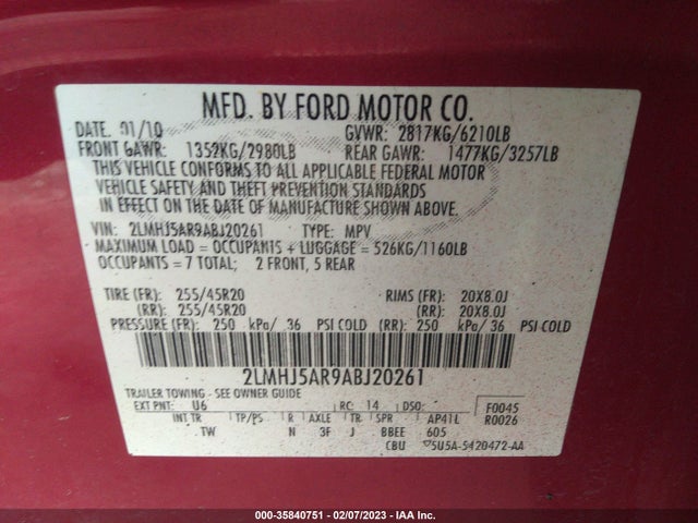 Lincoln MKT 2010 2LMHJ5AR9ABJ20261 Image 10