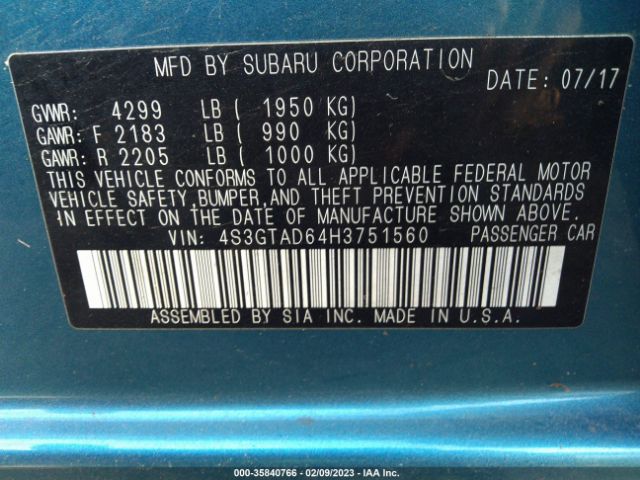 4S3GTAD64H3751560 Subaru Impreza Premium