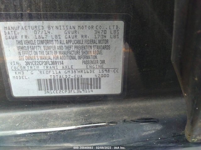 2015 NISSAN VERSA NOTE S/S PLUS/SV/SR/SL VIN: 3N1CE2CP3FL369114