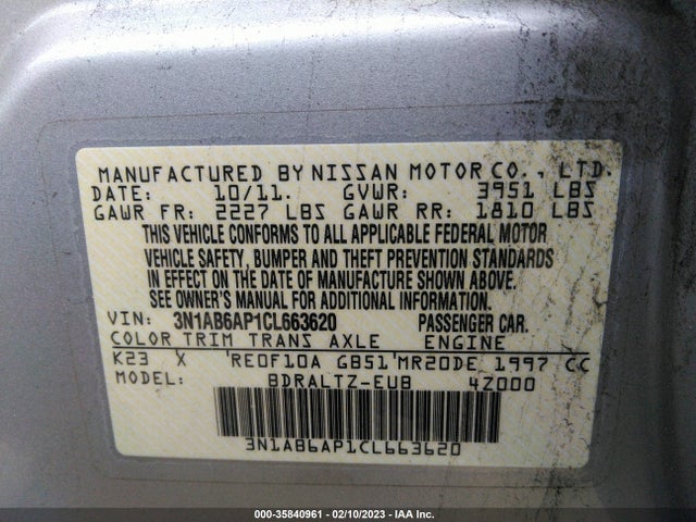 2012 NISSAN SENTRA 2.0 S VIN: 3N1AB6AP1CL663620
