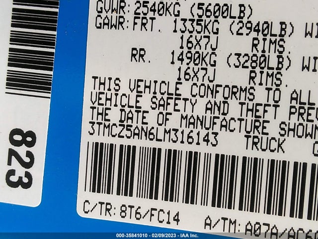 2020 Toyota Tacoma, VIN: 3TMCZ5AN6LM316143