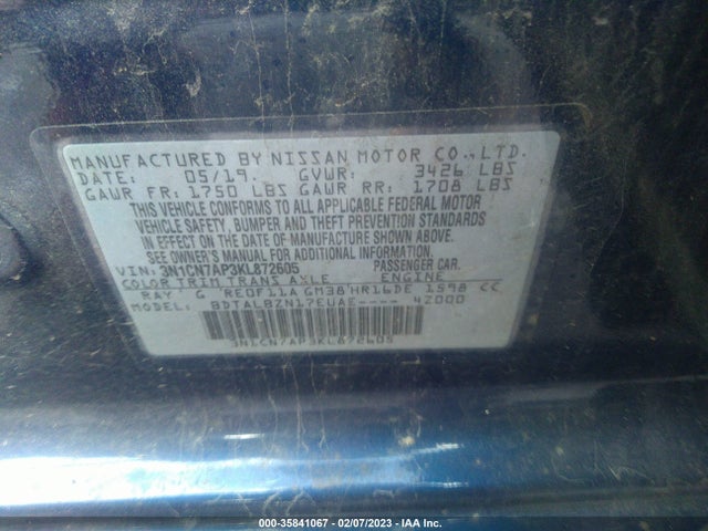 2019 Nissan Versa, VIN: 3N1CN7AP3KL872605