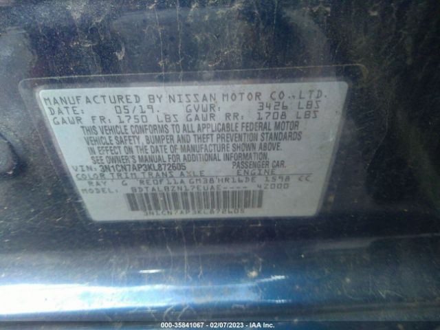 3N1CN7AP3KL872605 Nissan Versa Sedan Sv