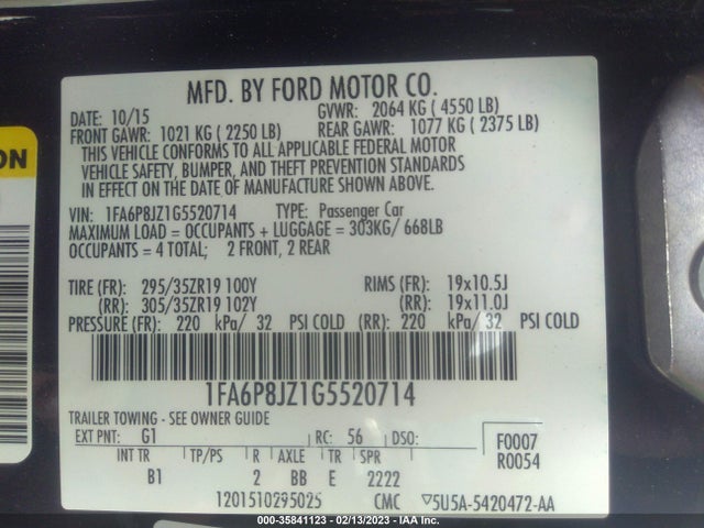 2016 Ford Mustang, VIN: 1FA6P8JZ1G5520714