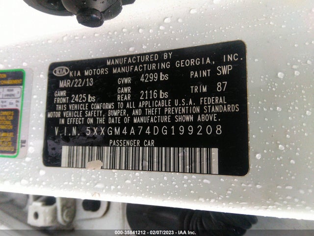 35841212 :رقم المزاد ، 5XXGM4A74DG199208 vin ، 2013 Kia Optima Lx مزاد بيع