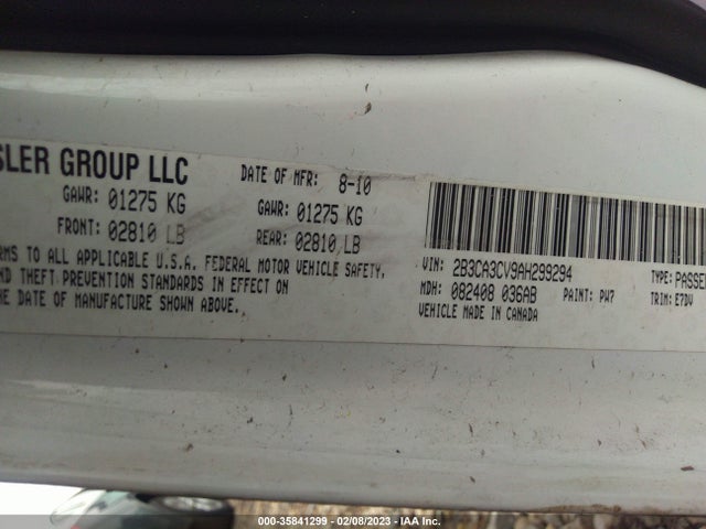 2010 DODGE CHARGER SXT VIN: 2B3CA3CV9AH299294